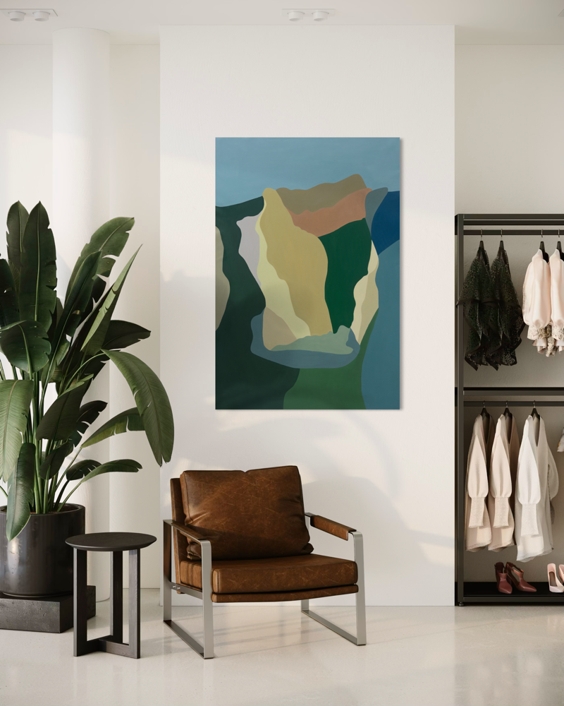 Paisajes Interiores Verde — full view, large format abstract painting 95x140cm, Florencia Trucco
