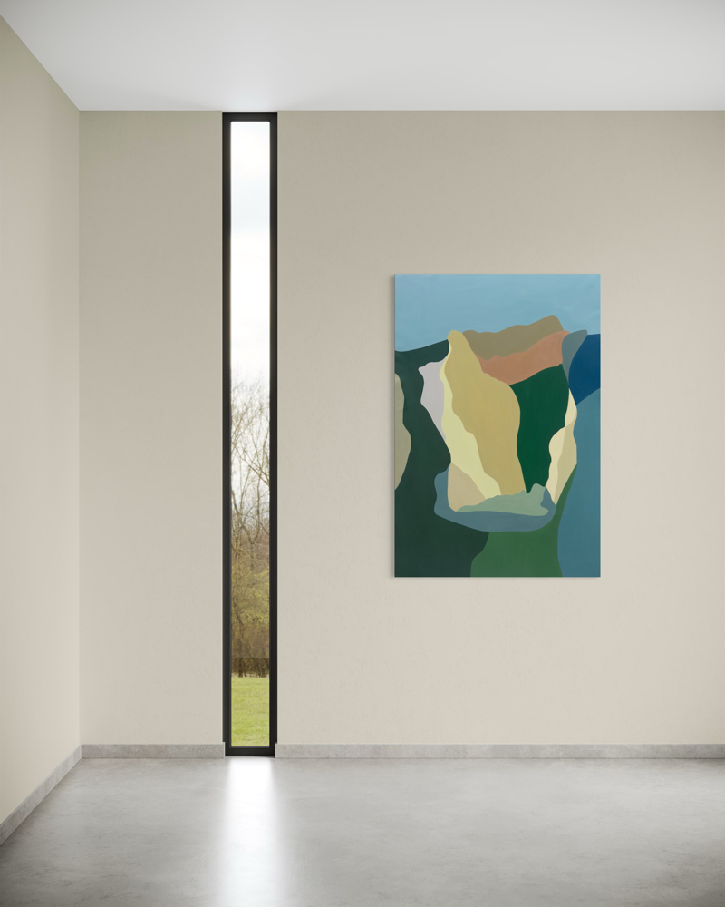 Paisajes Interiores Verde — close up detail showing matte texture, forest green and slate blue forms