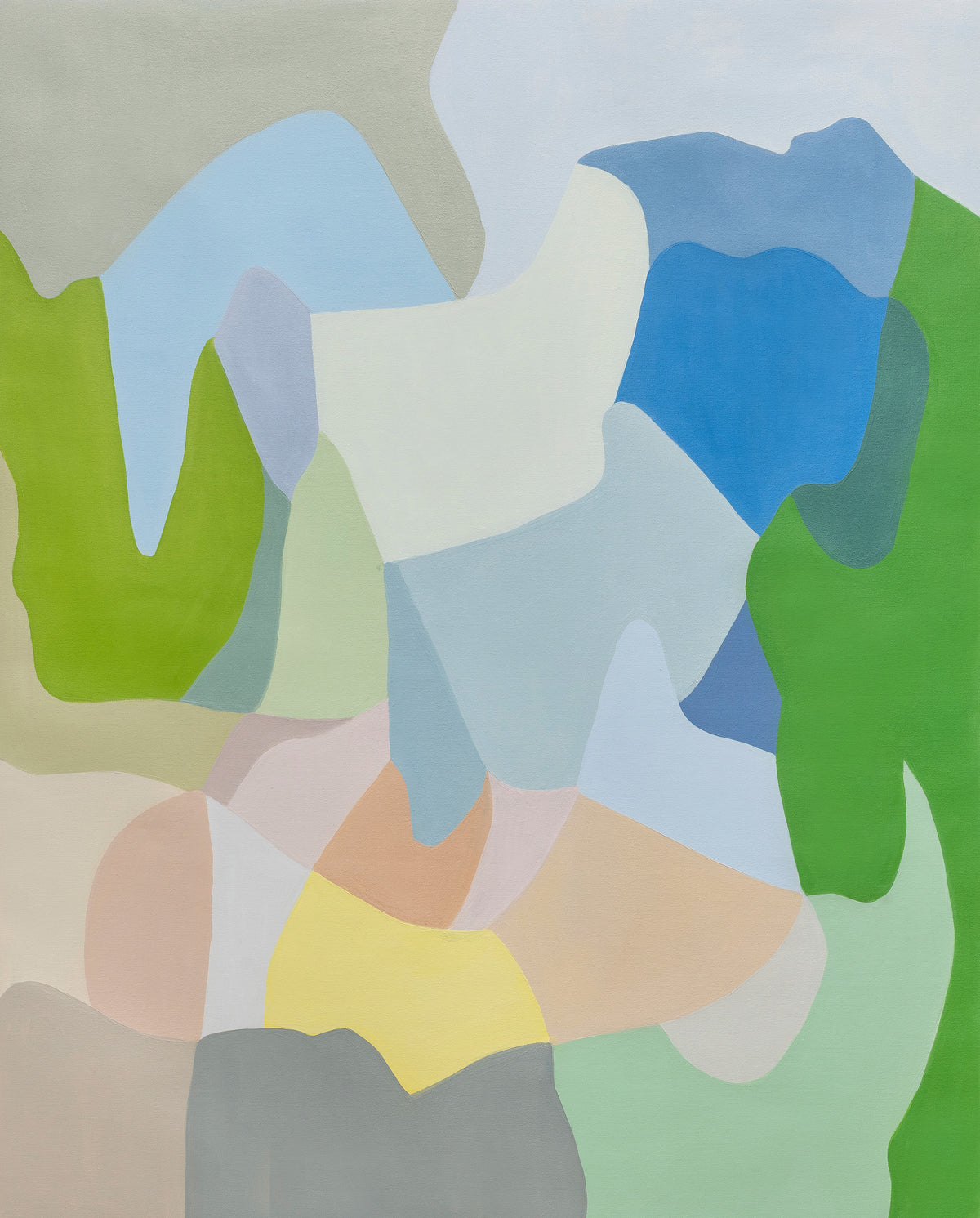 Color Field Green and Blue by Florencia Trucco — full view, greens, blues, earth tones and pink, oil on canvas