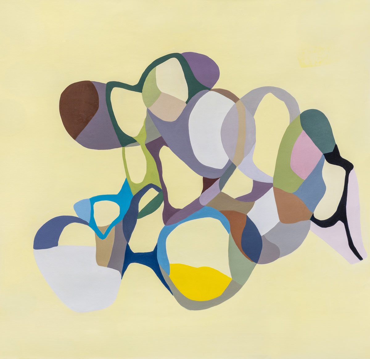 Criaturas 46 by Florencia Trucco — full view, multicolor creature on pale yellow, oil on canvas