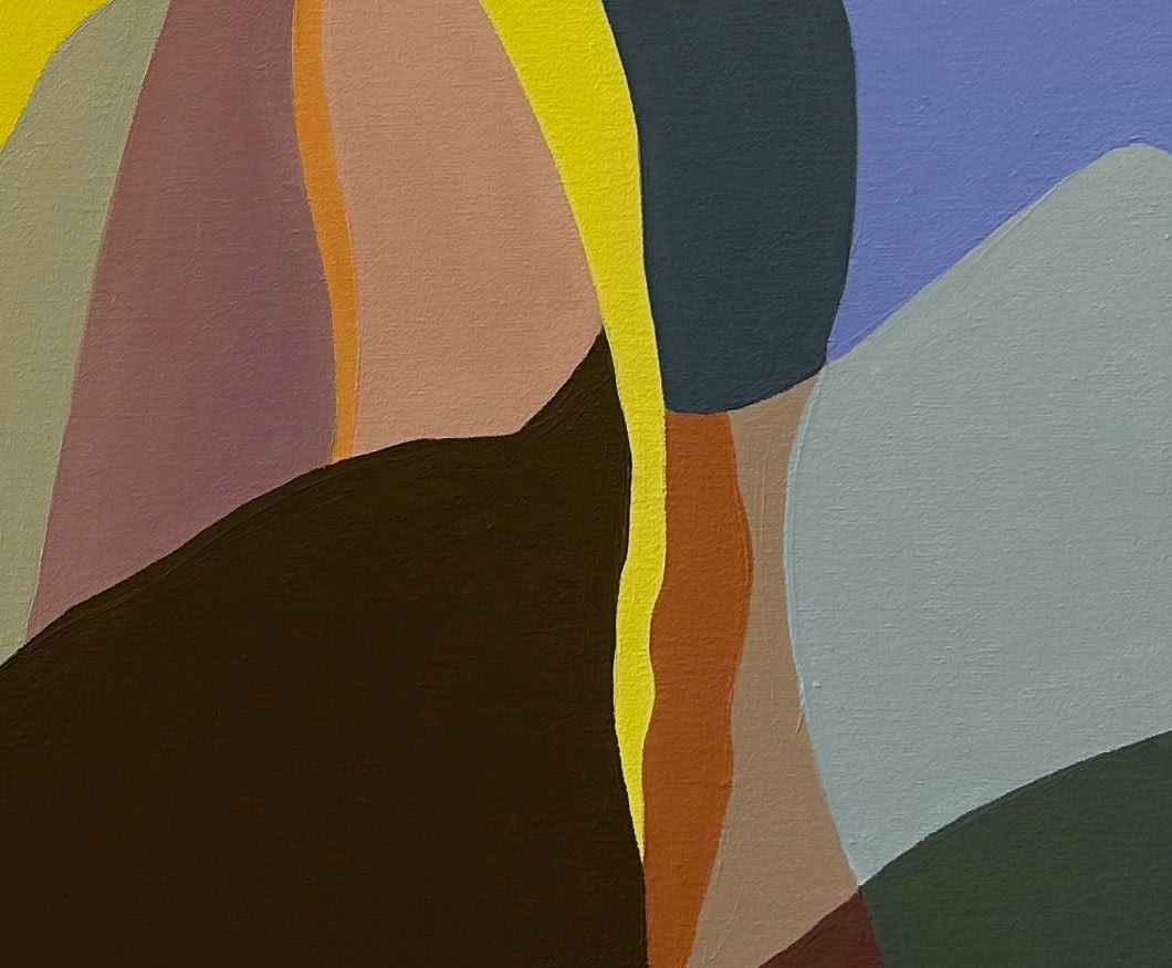 Paisajes Interiores Cielo Coral by Florencia Trucco — detail, mauve and brown planes with thin yellow seams, oil on canvas