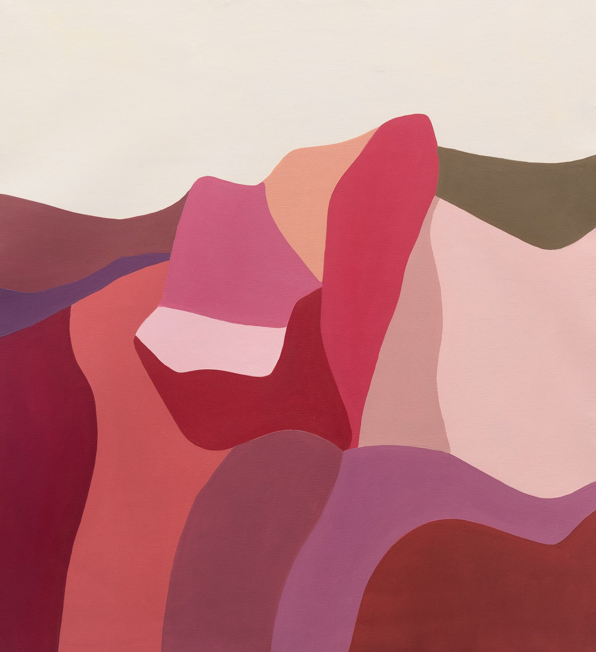 Paisajes Interiores Rosa by Florencia Trucco — full view, pink, mauve and dusty rose planes, oil on canvas