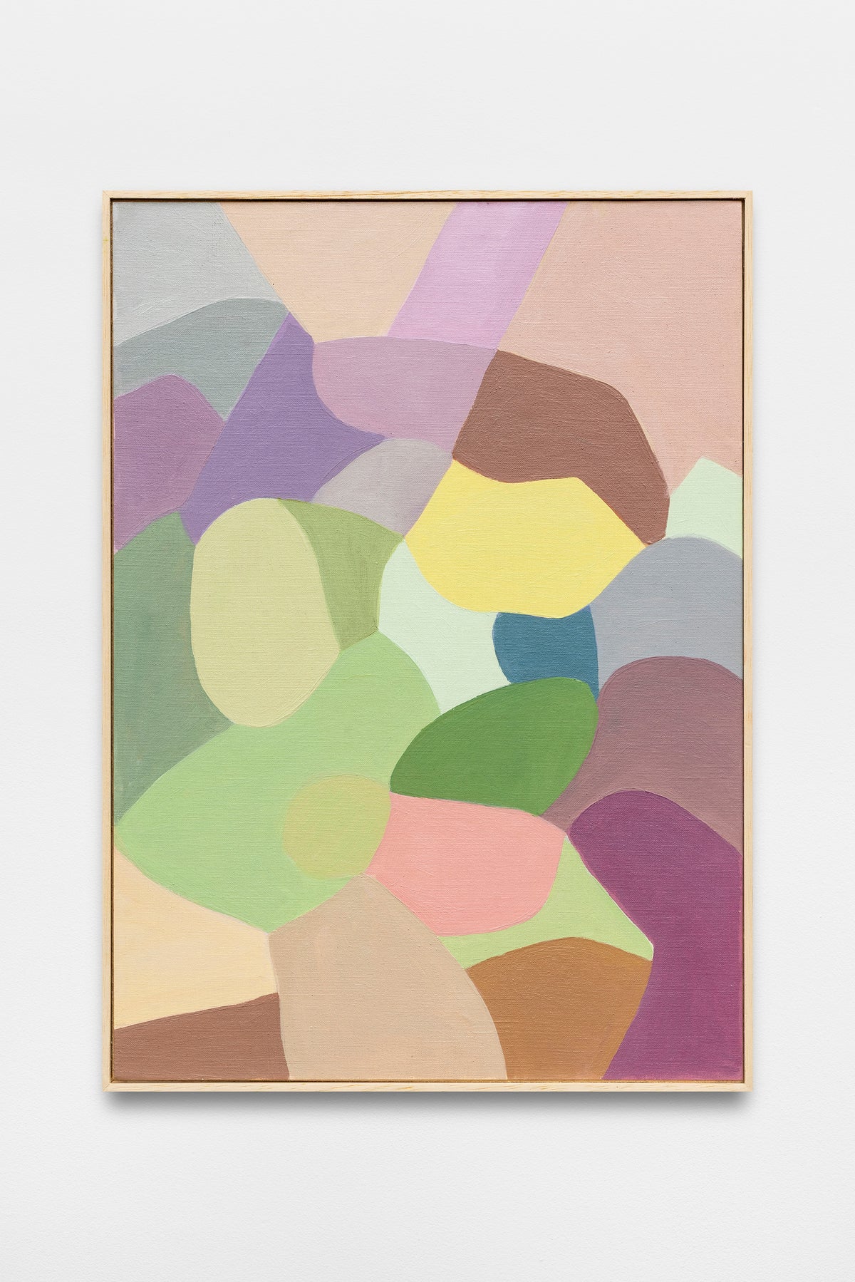 Pequeñas Vibraciones 16 by Florencia Trucco — full view, framed, ochre, green and pink, oil on lined paper