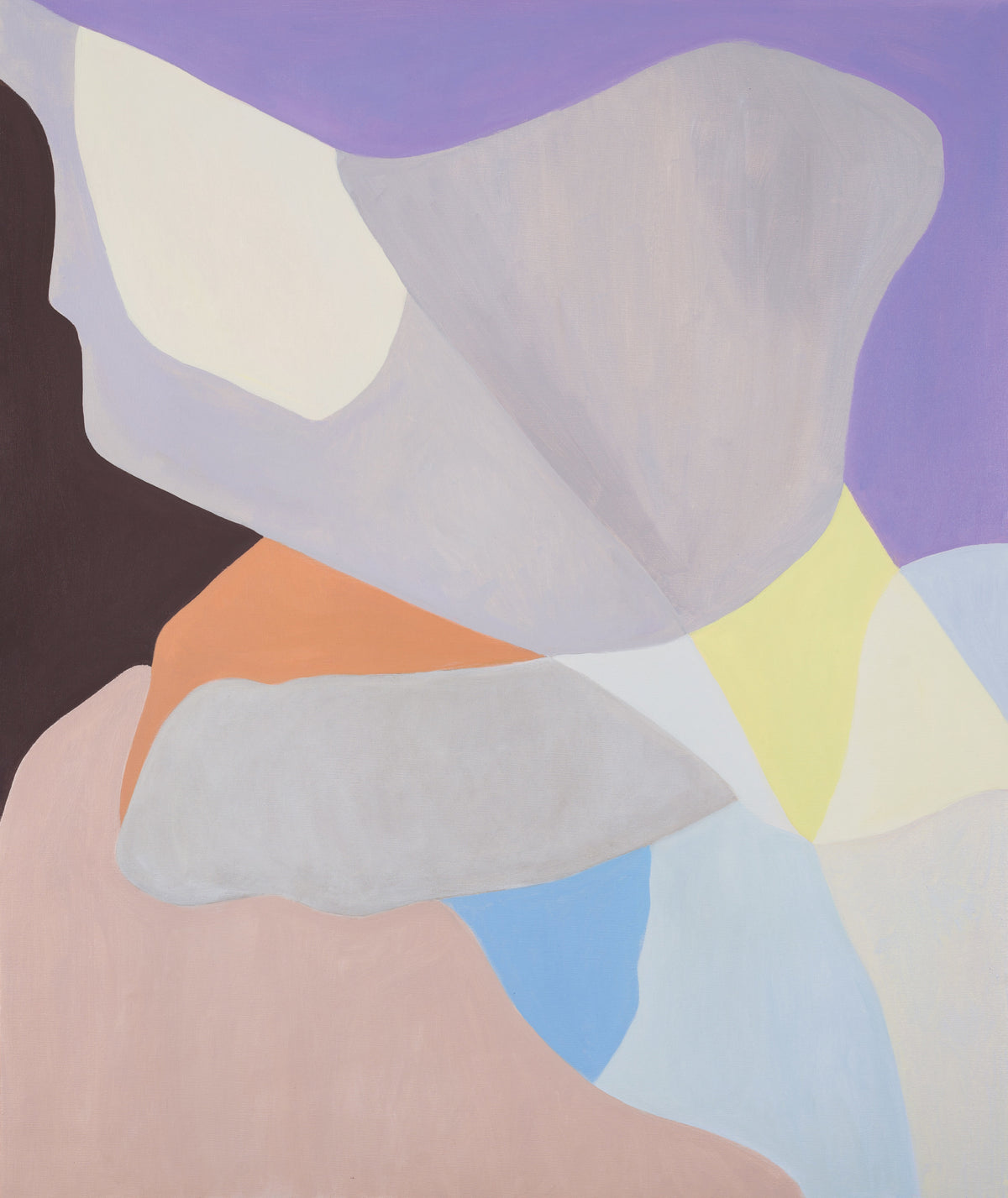 Sin Título (70 × 60 cm, 2025) by Florencia Trucco — second view, lavender, peach and grey, oil on canvas